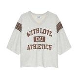 Sporty graphic short sleeve sweater