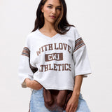 Sporty graphic short sleeve sweater