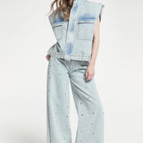 Palazzo jeans with eyelets