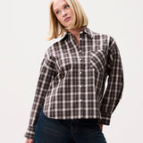 Check blouse with triangle scarf