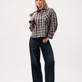 Check blouse with triangle scarf