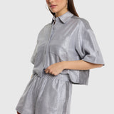 foil cropped blouse
