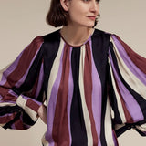 Top puffy sleeves stripe printed