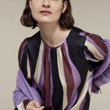 Top puffy sleeves stripe printed
