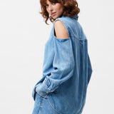Open shoulder denim blouse
