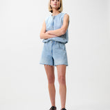 Denim shorts with elastic waistband