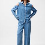 Open shoulder denim blouse