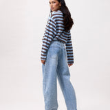 Scratched super barrel fit jeans