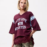 Sporty graphic short sleeve sweater