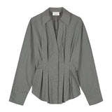 Check blouse with waist pleats
