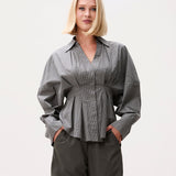 Check blouse with waist pleats