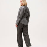 Check blouse with waist pleats