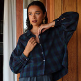 Sarah short green check blouse