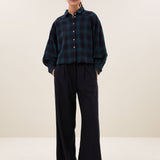 Sarah short green check blouse