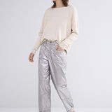 Loose tapered pants foil coated