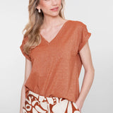 T-shirt lurex V-neck