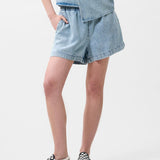 Pull on denim shorts