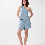 Pull on denim shorts