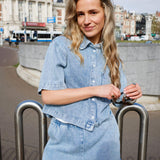 Short sleeve denim blouse