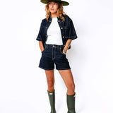 Denim shorts with elastic waistband