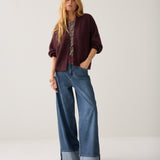 Puff sleeve cardigan Cozy melange knit