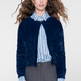Round neck hairy cadigan