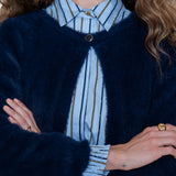 Round neck hairy cadigan
