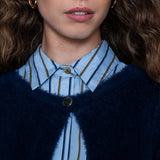 Round neck hairy cadigan