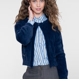 Round neck hairy cadigan