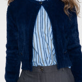 Round neck hairy cadigan