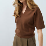 Knitted top with bomber collar