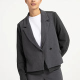 Woven loose fit cut and sew blazer with contrast fabric