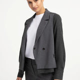 Woven loose fit cut and sew blazer with contrast fabric