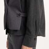 Woven loose fit cut and sew blazer with contrast fabric