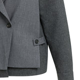 Woven loose fit cut and sew blazer with contrast fabric