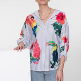 Blouse stripes & birds