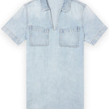 H-CS26M64 Denim Shirt Dress With V Neck