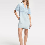 H-CS26M64 Denim Shirt Dress With V Neck