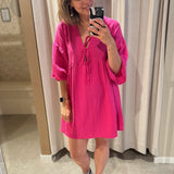 Dress flared sleeve fuchsia