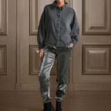 METALLIC WIDE LEG TROUSErs