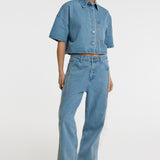 R2603171931 ladies woven relaxed fringes denim pants PAYTON