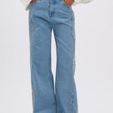 R2603171931 ladies woven relaxed fringes denim pants PAYTON