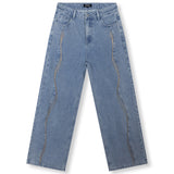 R2603171931 ladies woven relaxed fringes denim pants PAYTON