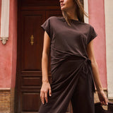 Sleeveless top with crew neckline